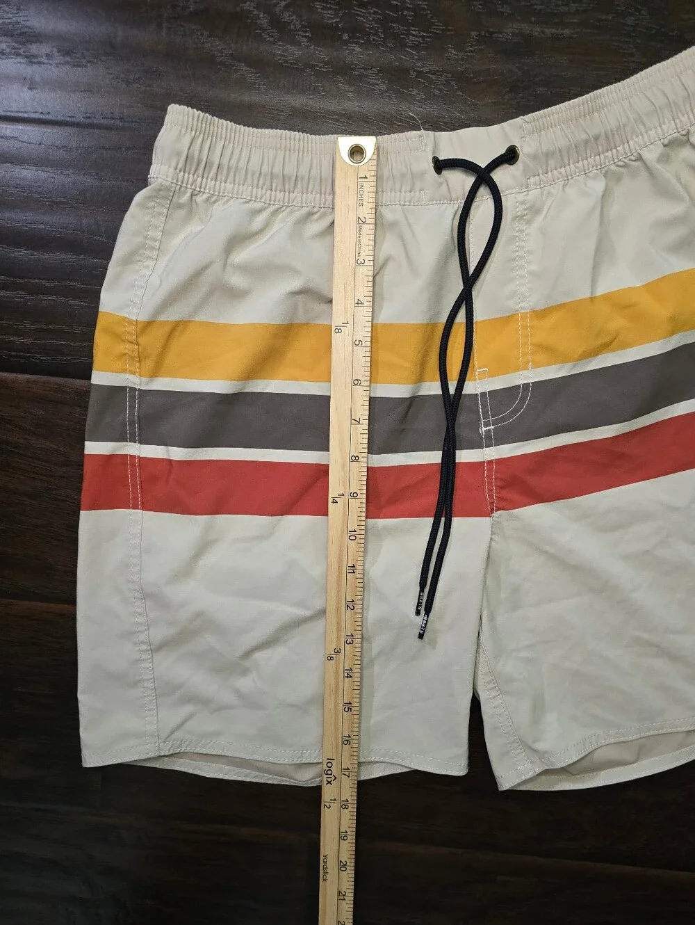 Brixton Mens Striped Beige Boardshorts Swim Trunks no liner Medium